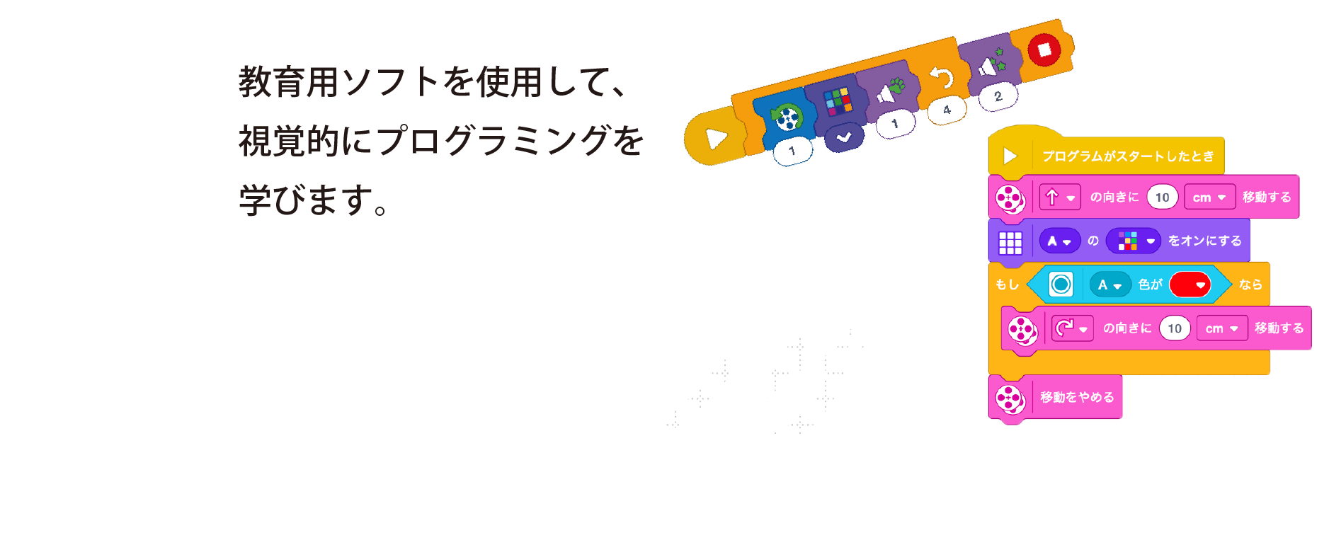 1作る ブロックで車や遊園地の乗り物、ゲーム機などを作ります。構造や動きのしくみがわかります。